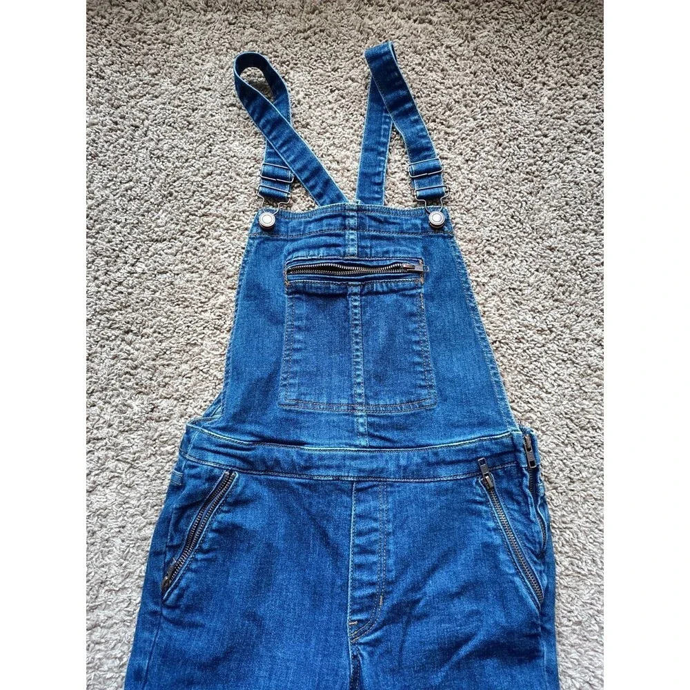 Free People Overalls Women's Size 27 Denim Bib Zip Pockets Adjustable Straps - Picture 2 of 5
